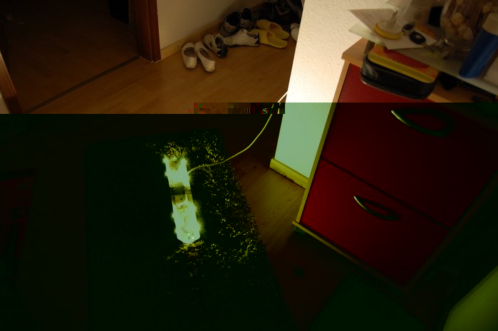 Direktes Licht von 8 Cree XR-E warmweiß @ 350 mA.